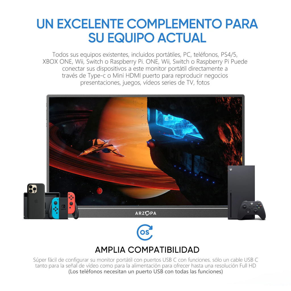 ARZOPA 17.3 FHD Portable Monitor 1080P External Display IPS Screen with USB C mini-HDMI Port for Laptop Mac PC Xbox PS Switch